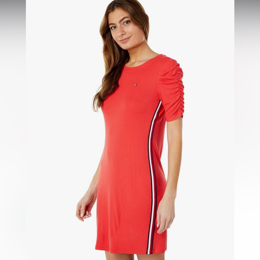 NWT Tommy Hilfiger Puff Sleeve Rib Dress Chili Red